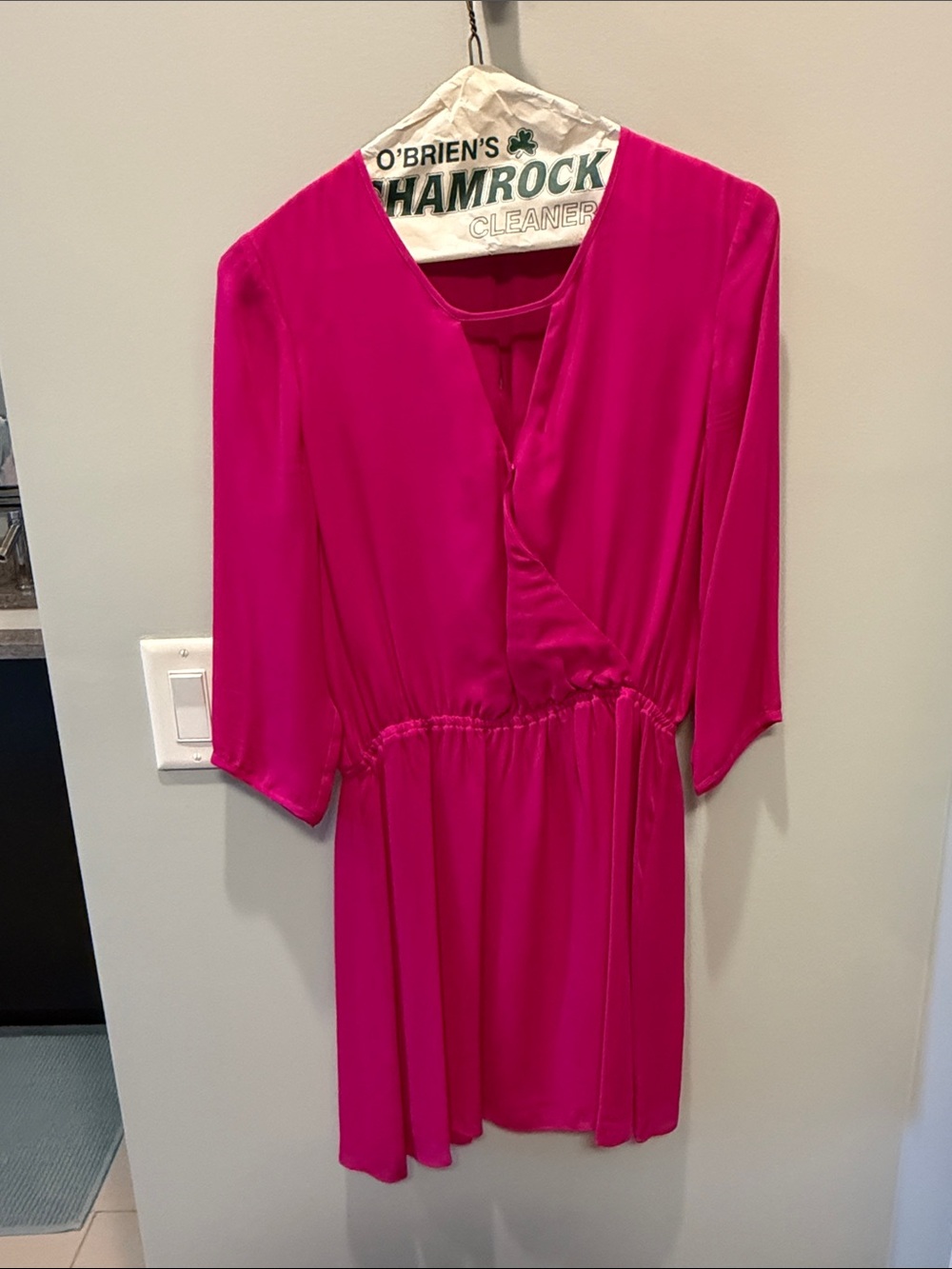 Parker Bright Fuchsia V-Neck Silk Dress
